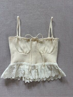 Et Clet knit lace crochet coquette peasant boho cottagecore tank top size L